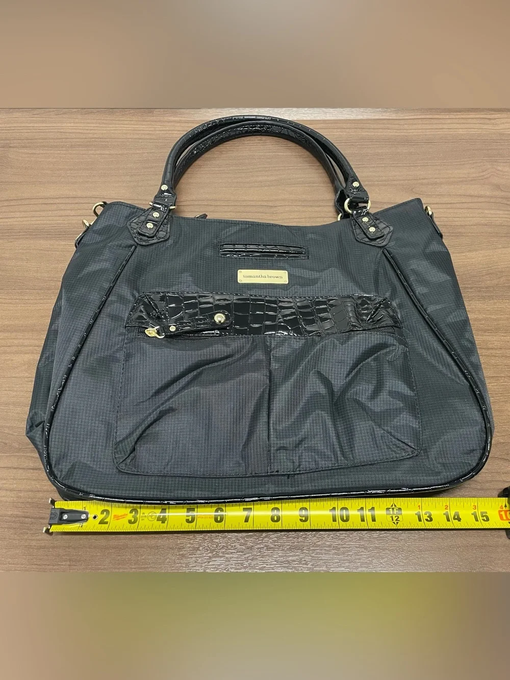NWOT Samantha Brown Black Croc-Trim Weekend Travel Tote Bag